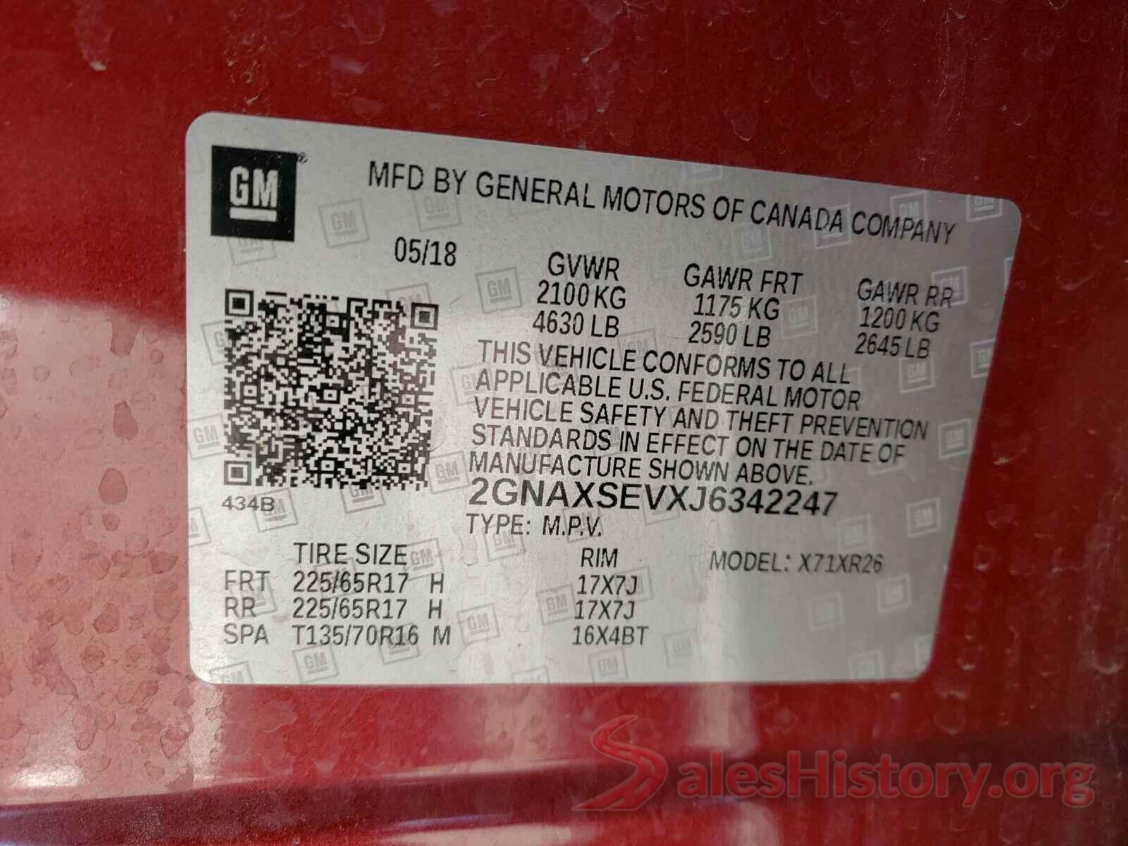 2GNAXSEVXJ6342247 2018 CHEVROLET EQUINOX