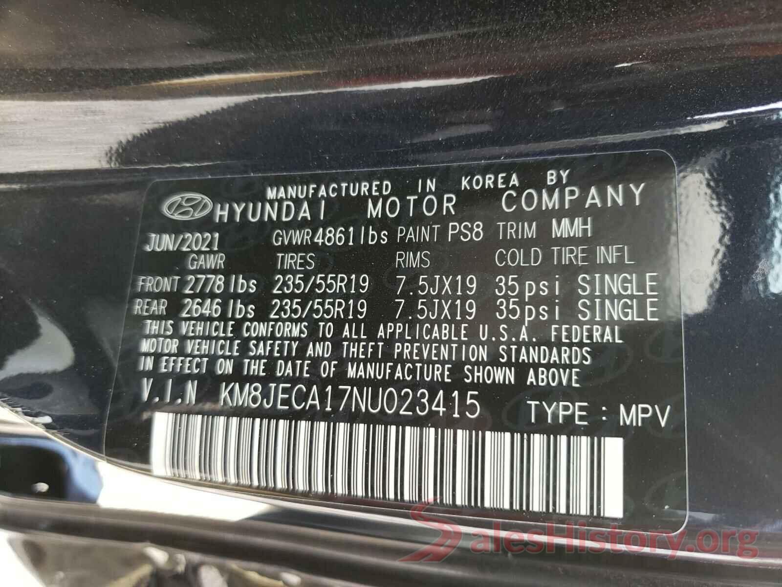 KM8JECA17NU023415 2022 HYUNDAI TUCSON