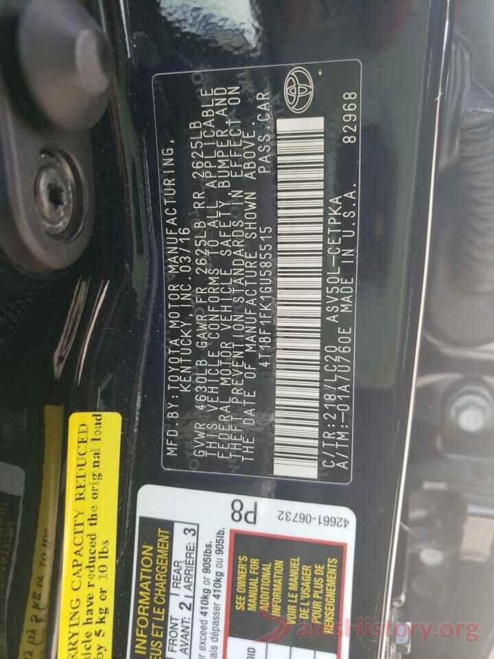 4T1BF1FK1GU585515 2016 TOYOTA CAMRY