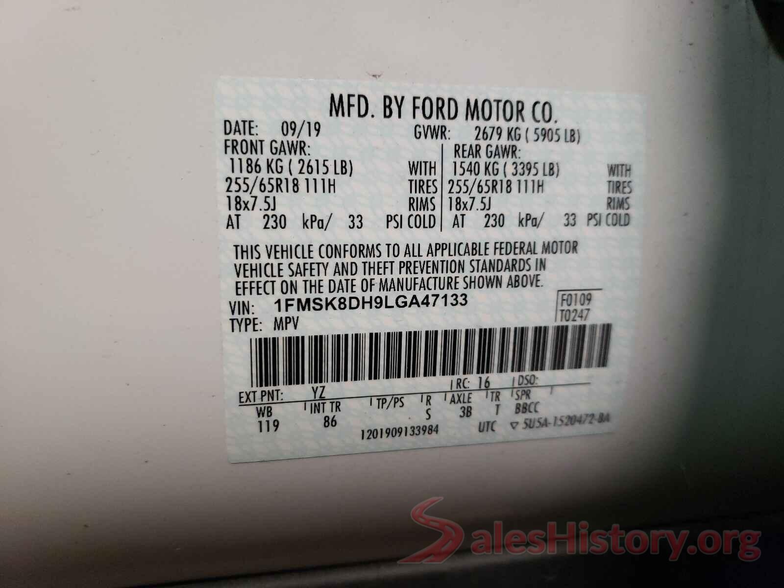 1FMSK8DH9LGA47133 2020 FORD EXPLORER