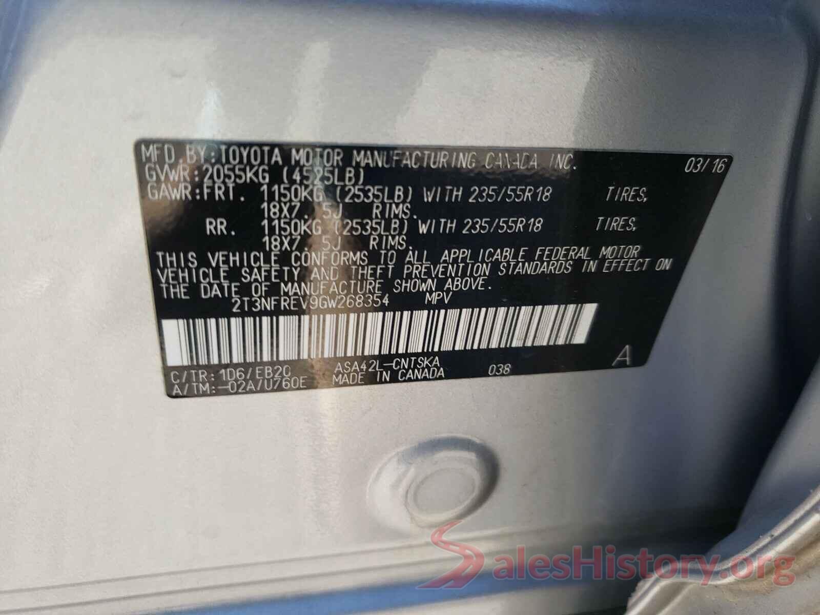 2T3NFREV9GW268354 2016 TOYOTA RAV4