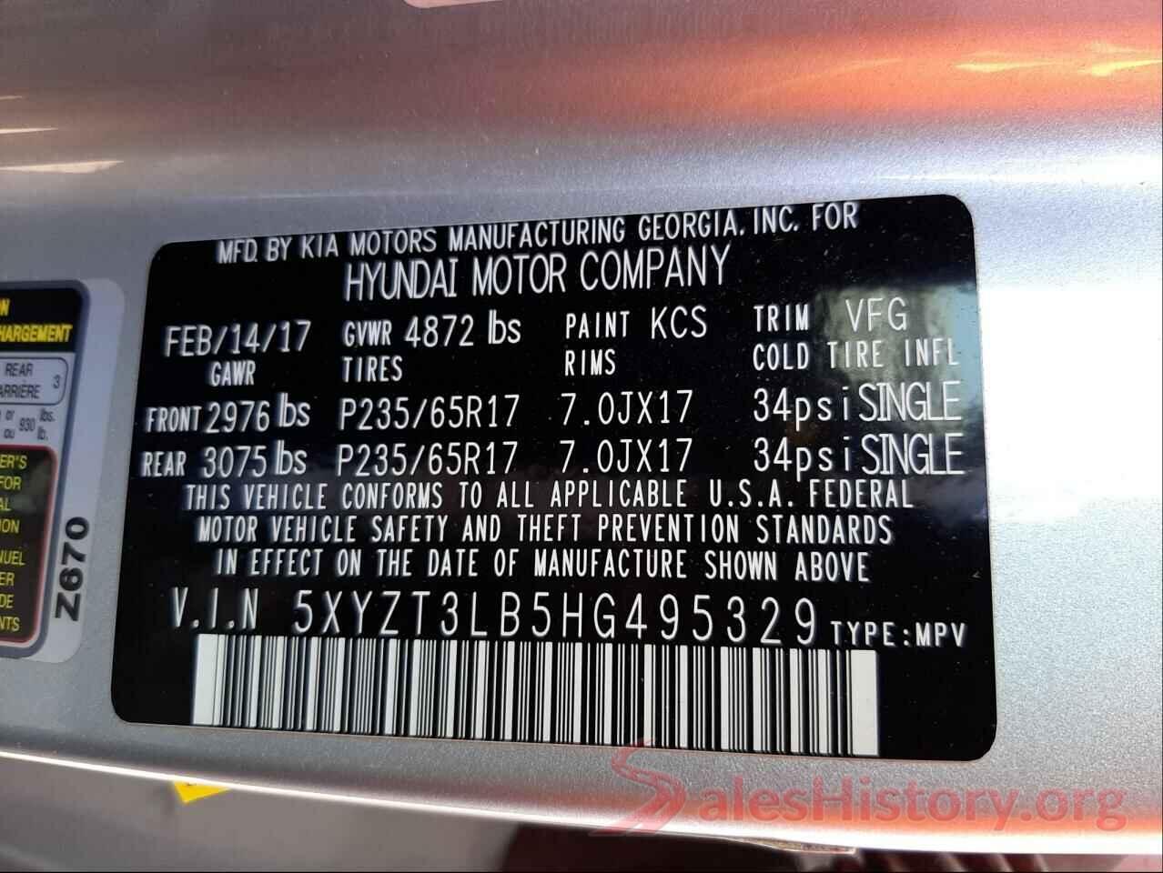 5XYZT3LB5HG495329 2017 HYUNDAI SANTA FE