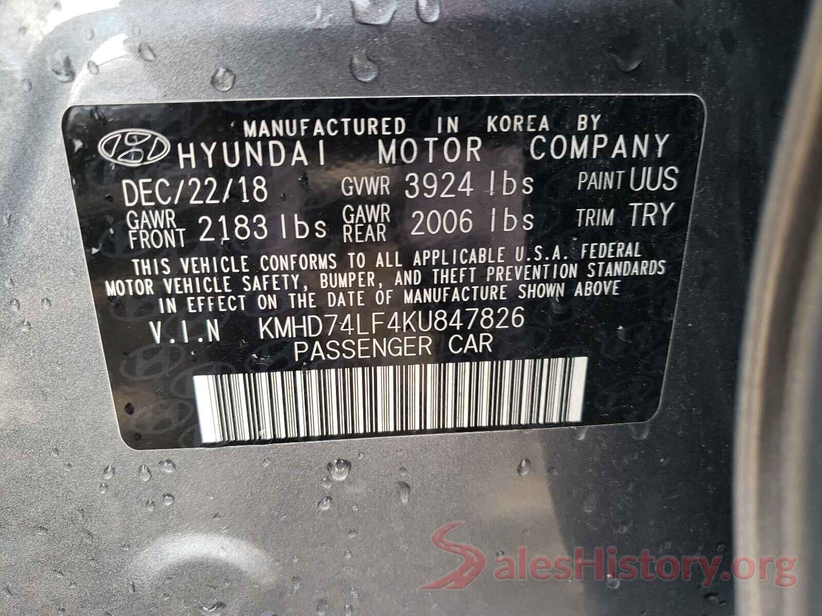 KMHD74LF4KU847826 2019 HYUNDAI ELANTRA