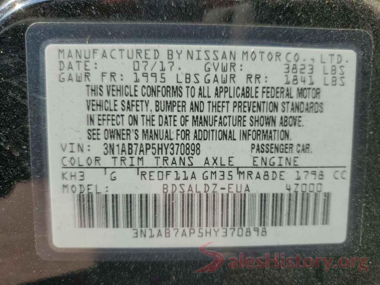 3N1AB7AP5HY370898 2017 NISSAN SENTRA