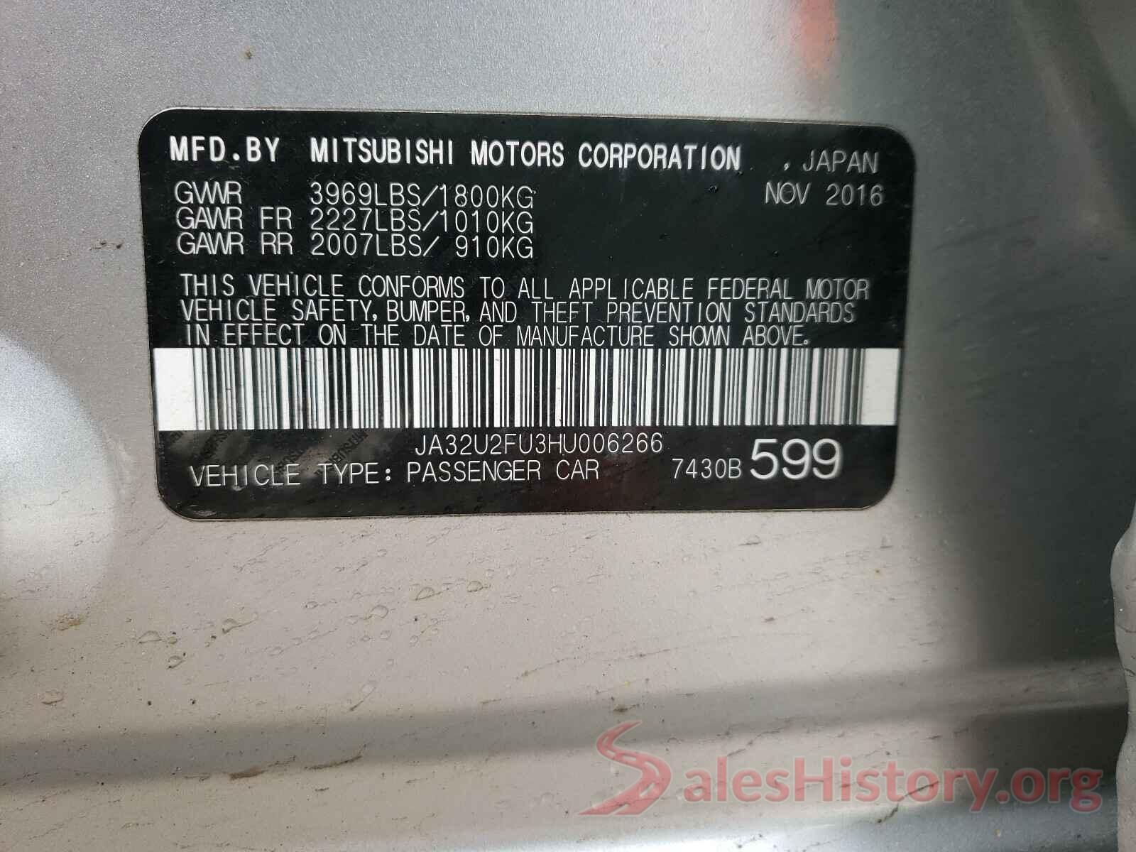 JA32U2FU3HU006266 2017 MITSUBISHI LANCER