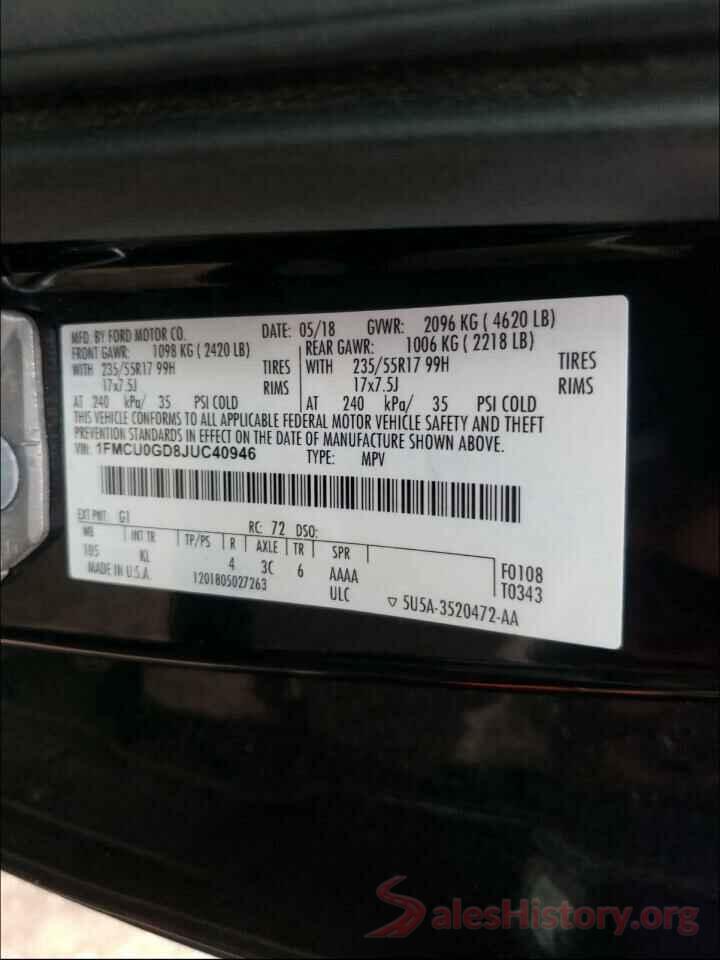 1FMCU0GD8JUC40946 2018 FORD ESCAPE