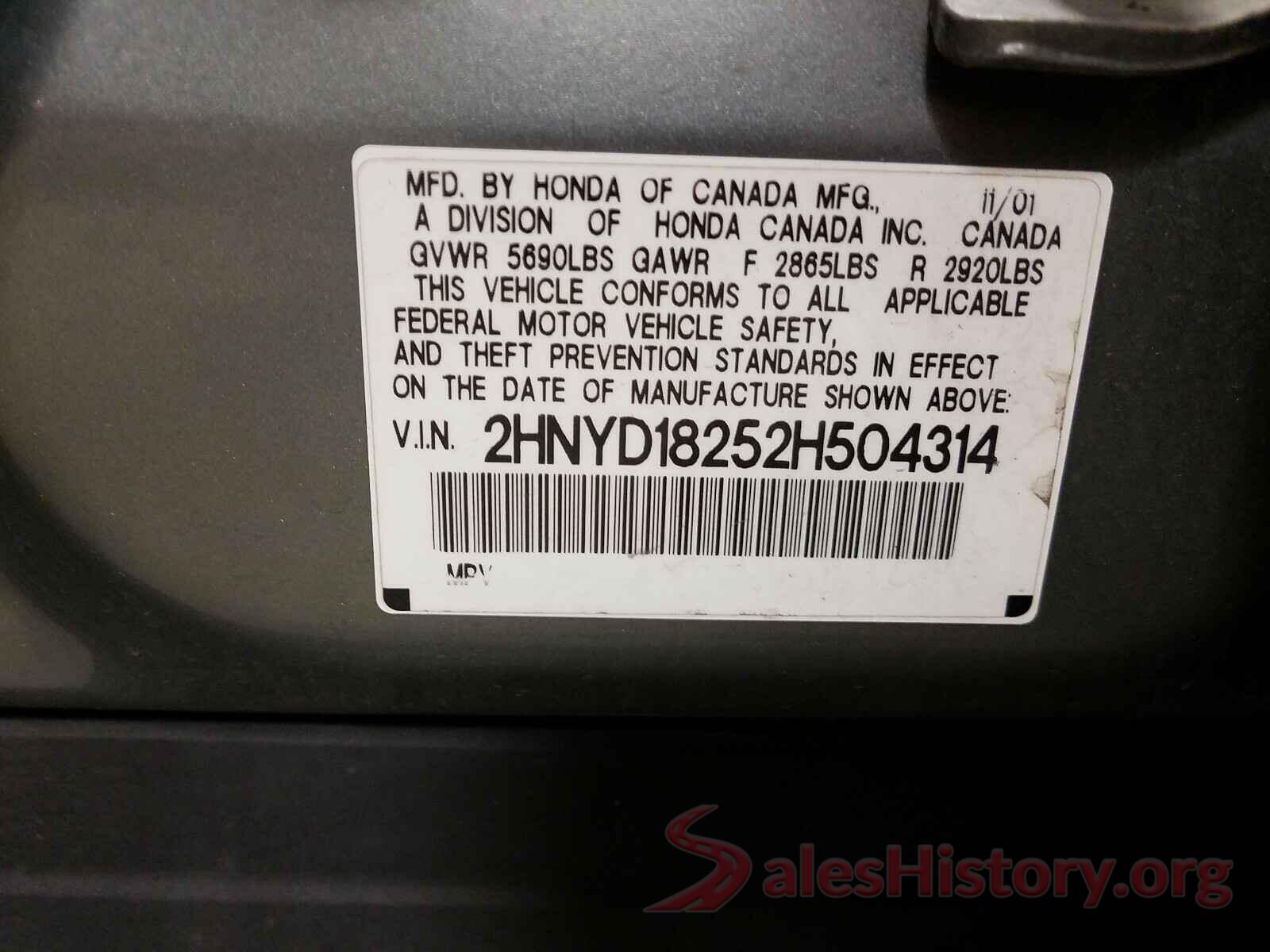 2HNYD18252H504314 2002 ACURA MDX