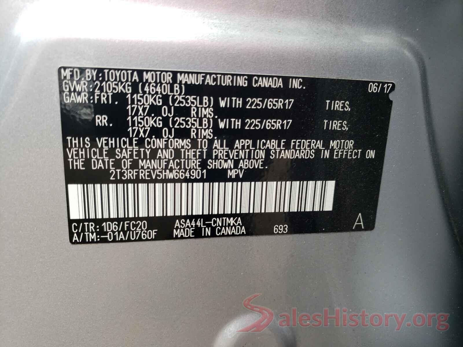 2T3RFREV5HW664901 2017 TOYOTA RAV4