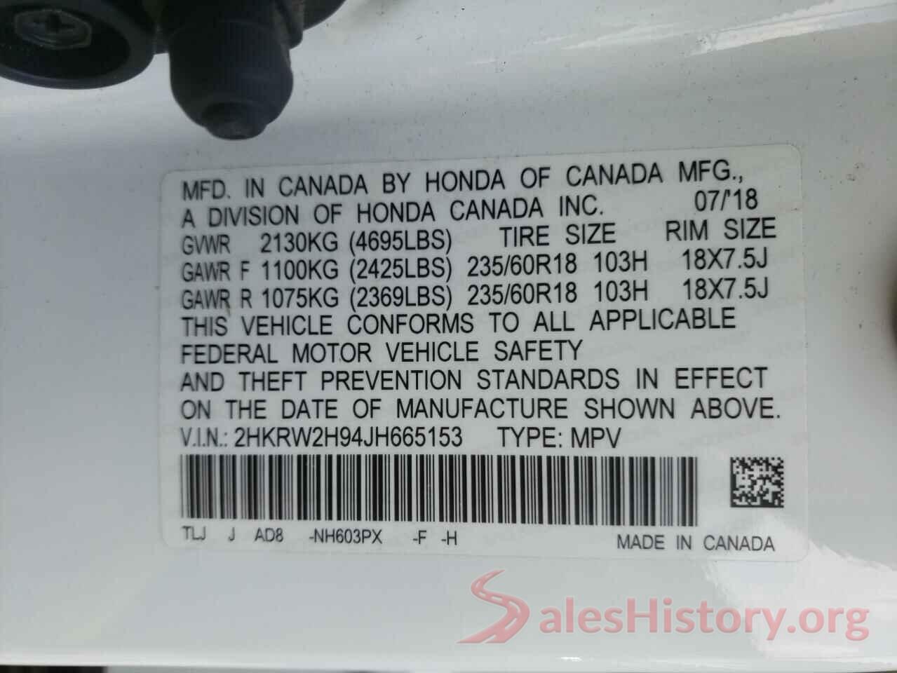 2HKRW2H94JH665153 2018 HONDA CRV