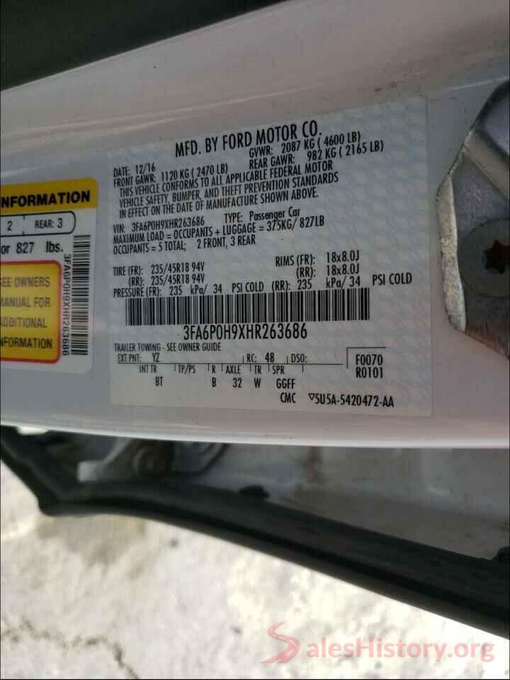 3FA6P0H9XHR263686 2017 FORD FUSION