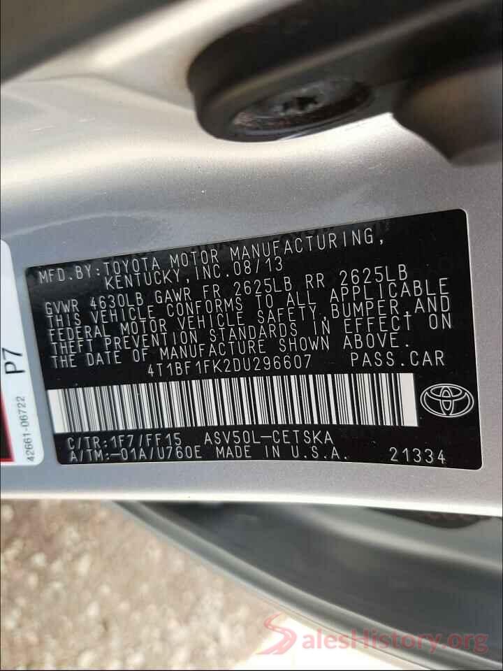 4T1BF1FK2DU296607 2013 TOYOTA CAMRY