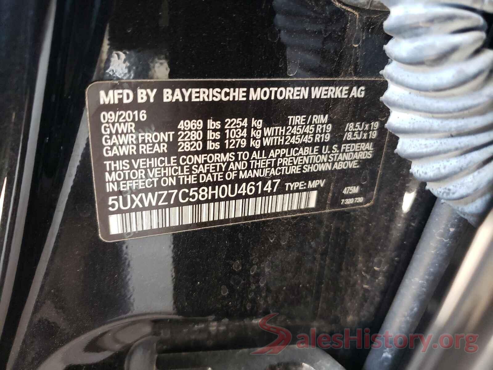 5UXWZ7C58H0U46147 2017 BMW X3