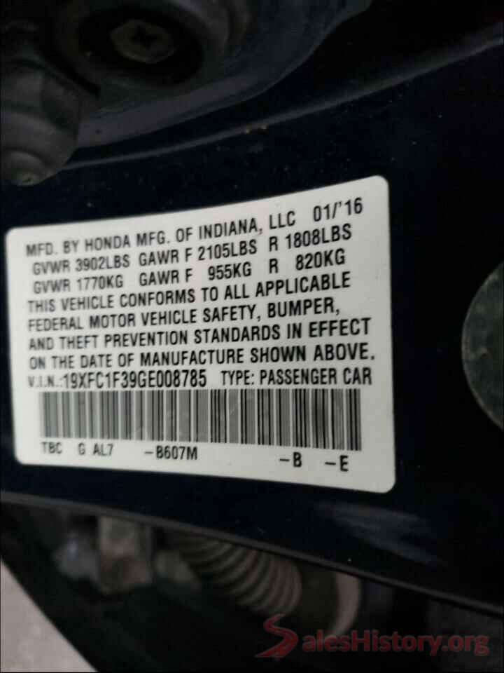 19XFC1F39GE008785 2016 HONDA CIVIC