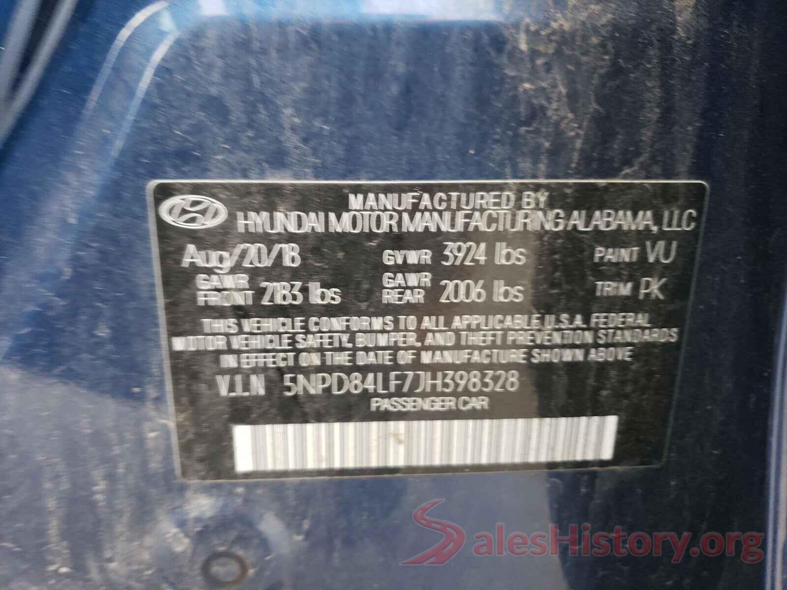 5NPD84LF7JH398328 2018 HYUNDAI ELANTRA