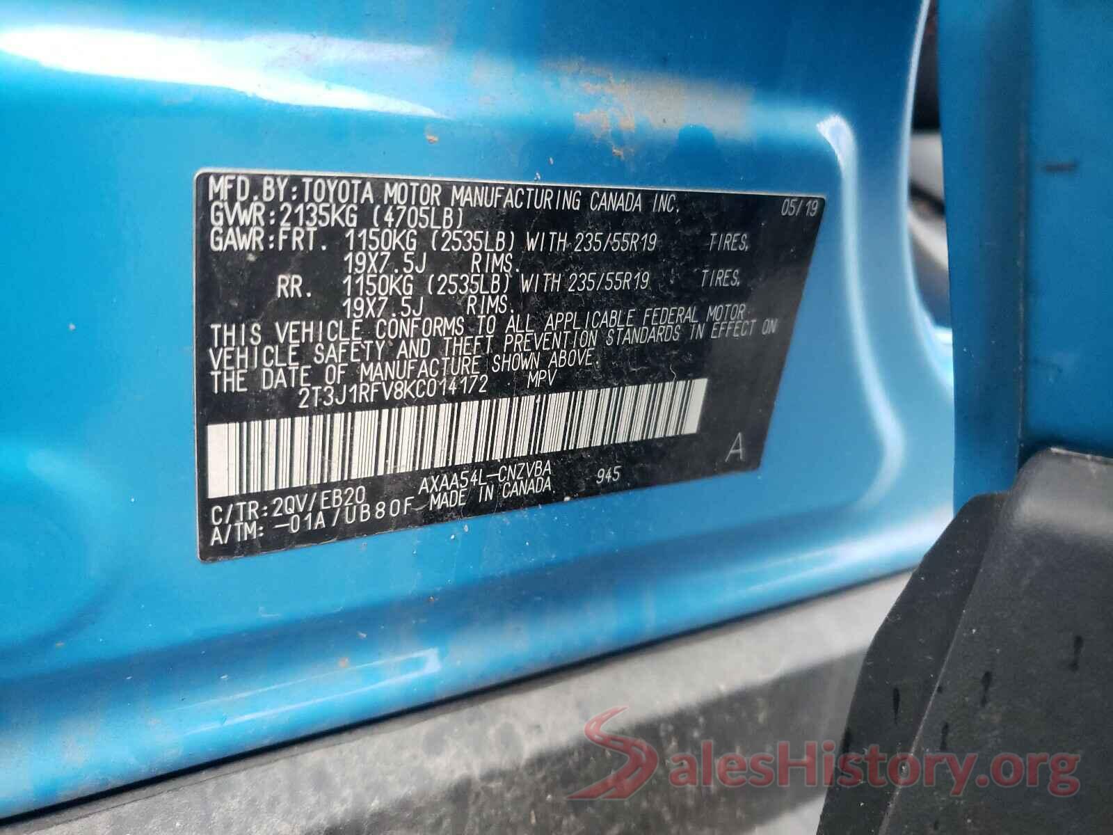 2T3J1RFV8KC014172 2019 TOYOTA RAV4