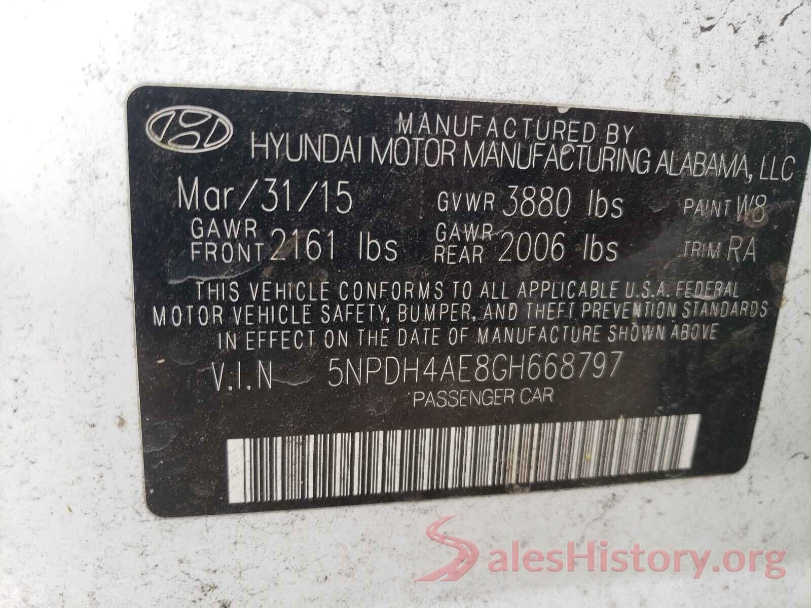 5NPDH4AE8GH668797 2016 HYUNDAI ELANTRA