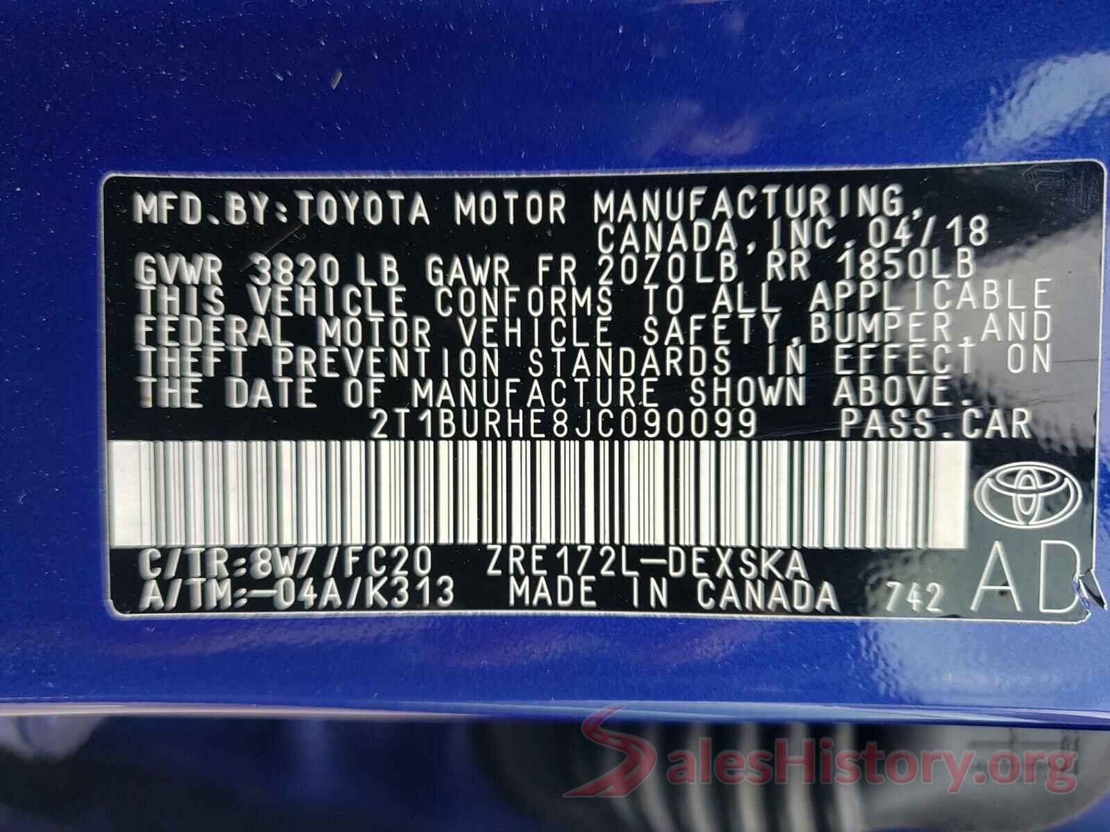 2T1BURHE8JC090099 2018 TOYOTA COROLLA