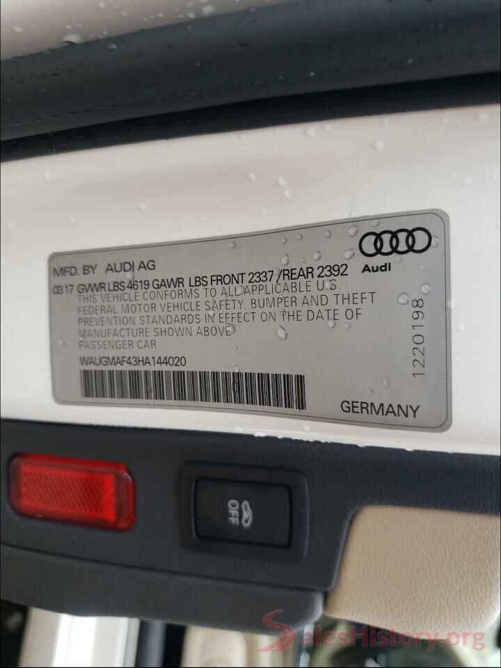 WAUGMAF43HA144020 2017 AUDI A4