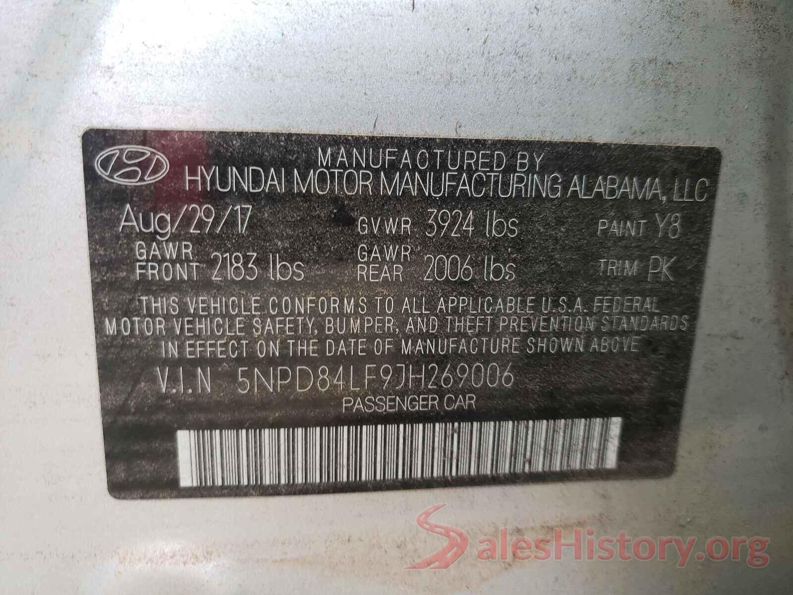 5NPD84LF9JH269006 2018 HYUNDAI ELANTRA