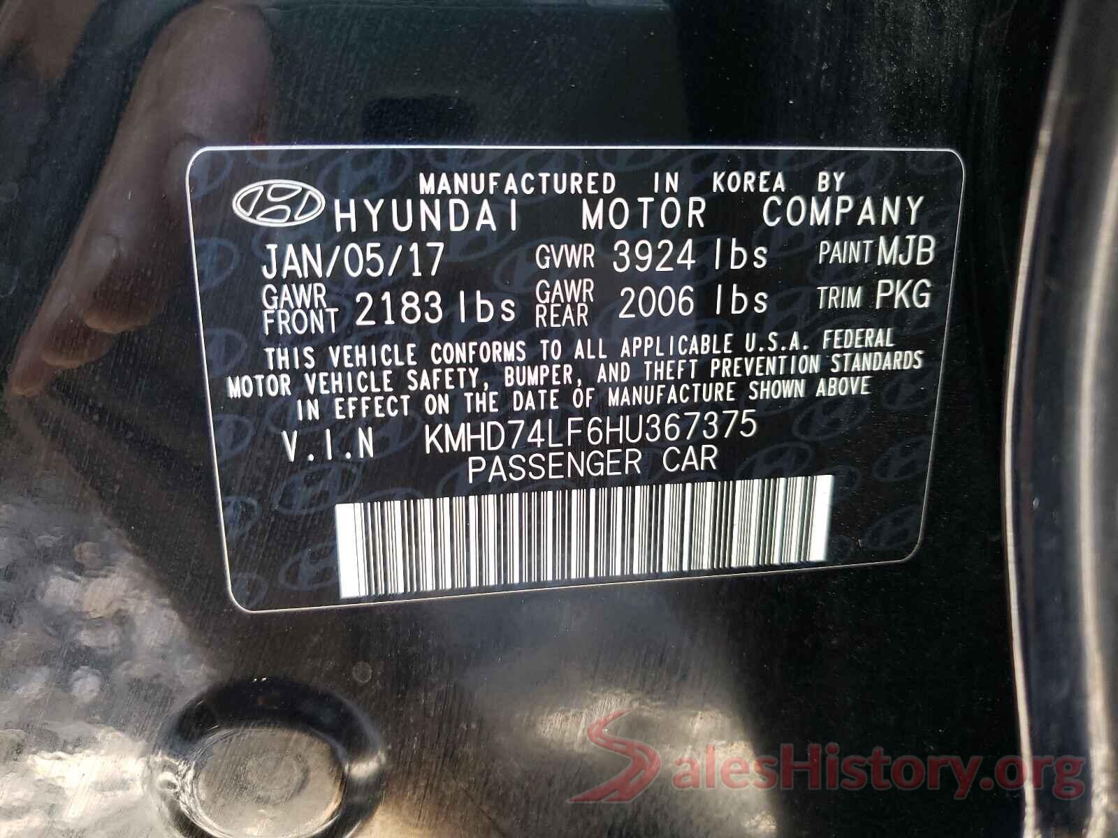 KMHD74LF6HU367375 2017 HYUNDAI ELANTRA