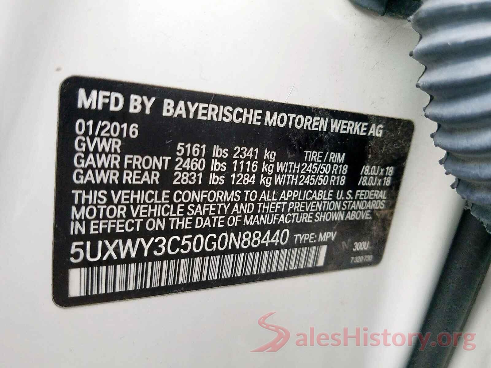 5UXWY3C50G0N88440 2016 BMW X3