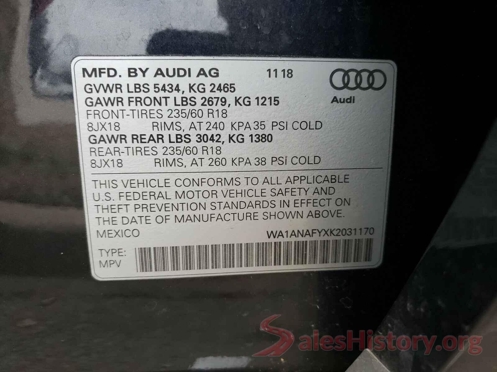 WA1ANAFYXK2031170 2019 AUDI Q5