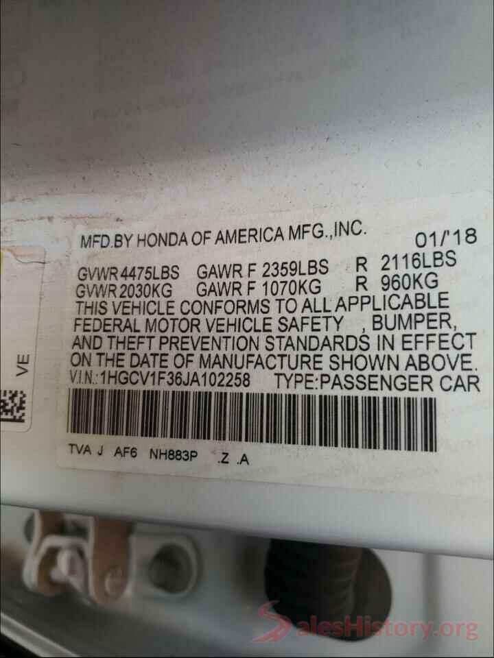 1HGCV1F36JA102258 2018 HONDA ACCORD