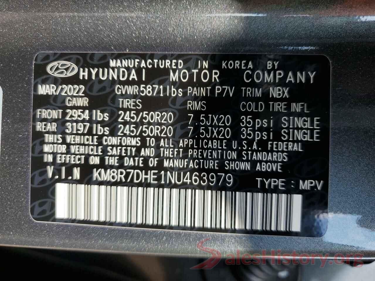 KM8R7DHE1NU463979 2022 HYUNDAI PALISADE