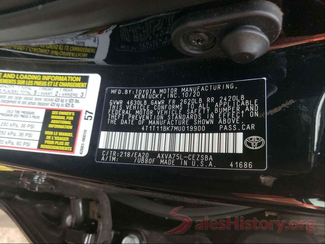 4T1T11BK7MU019900 2021 TOYOTA CAMRY