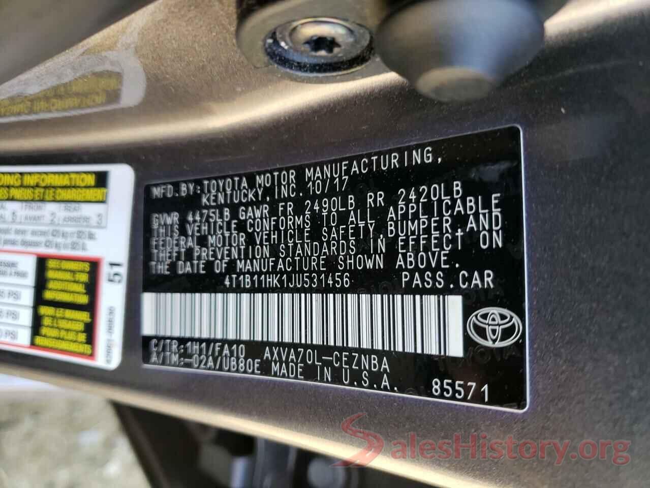 4T1B11HK1JU531456 2018 TOYOTA CAMRY