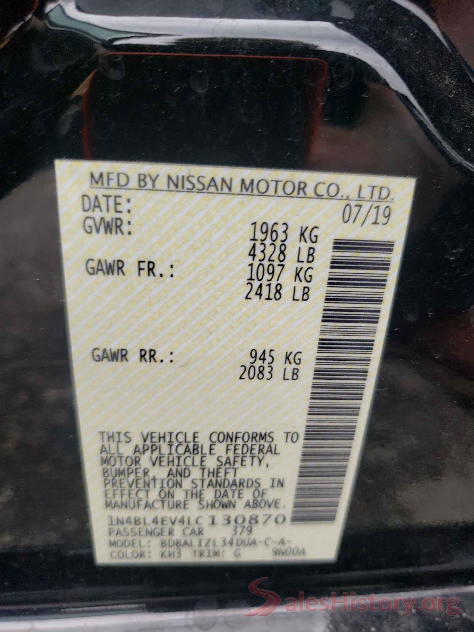 1N4BL4EV4LC130870 2020 NISSAN ALTIMA