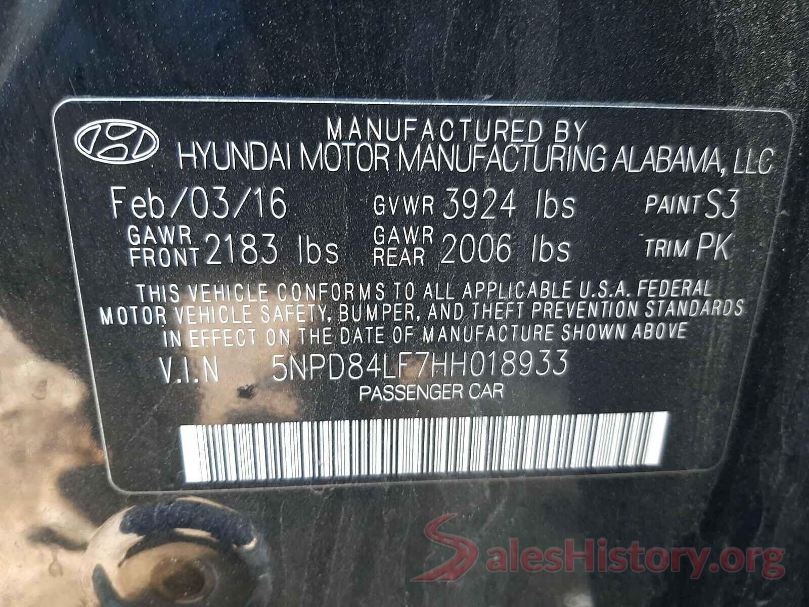 5NPD84LF7HH018933 2017 HYUNDAI ELANTRA