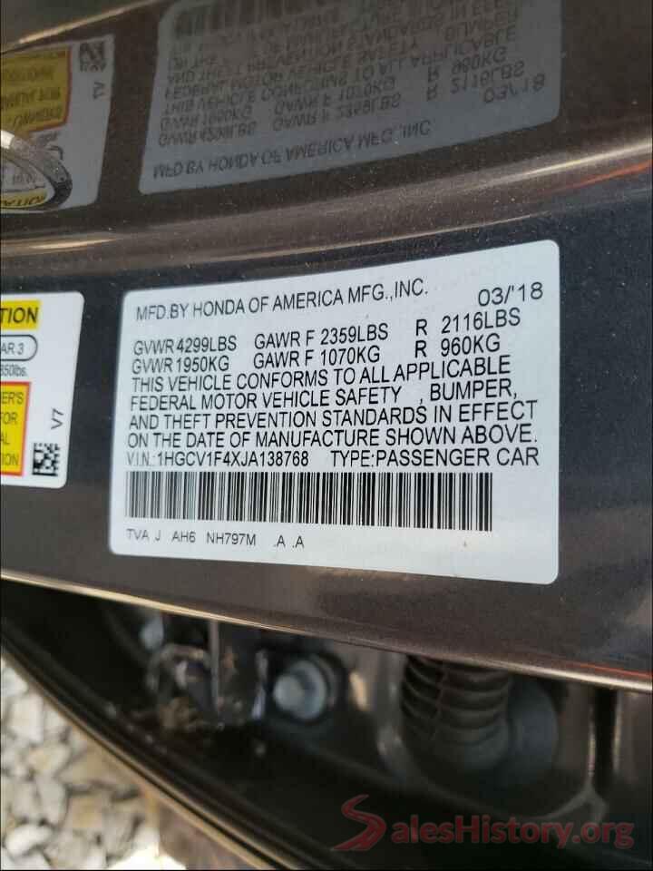 1HGCV1F4XJA138768 2018 HONDA ACCORD