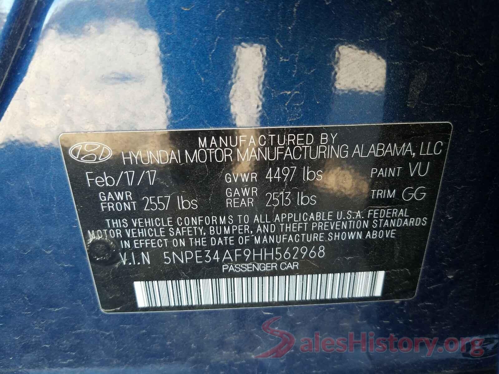 5NPE34AF9HH562968 2017 HYUNDAI SONATA