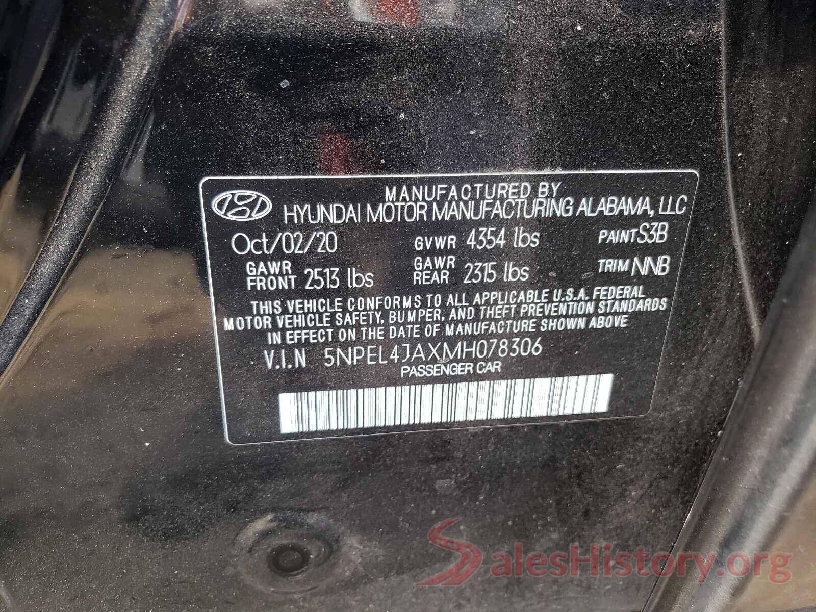 5NPEL4JAXMH078306 2021 HYUNDAI SONATA