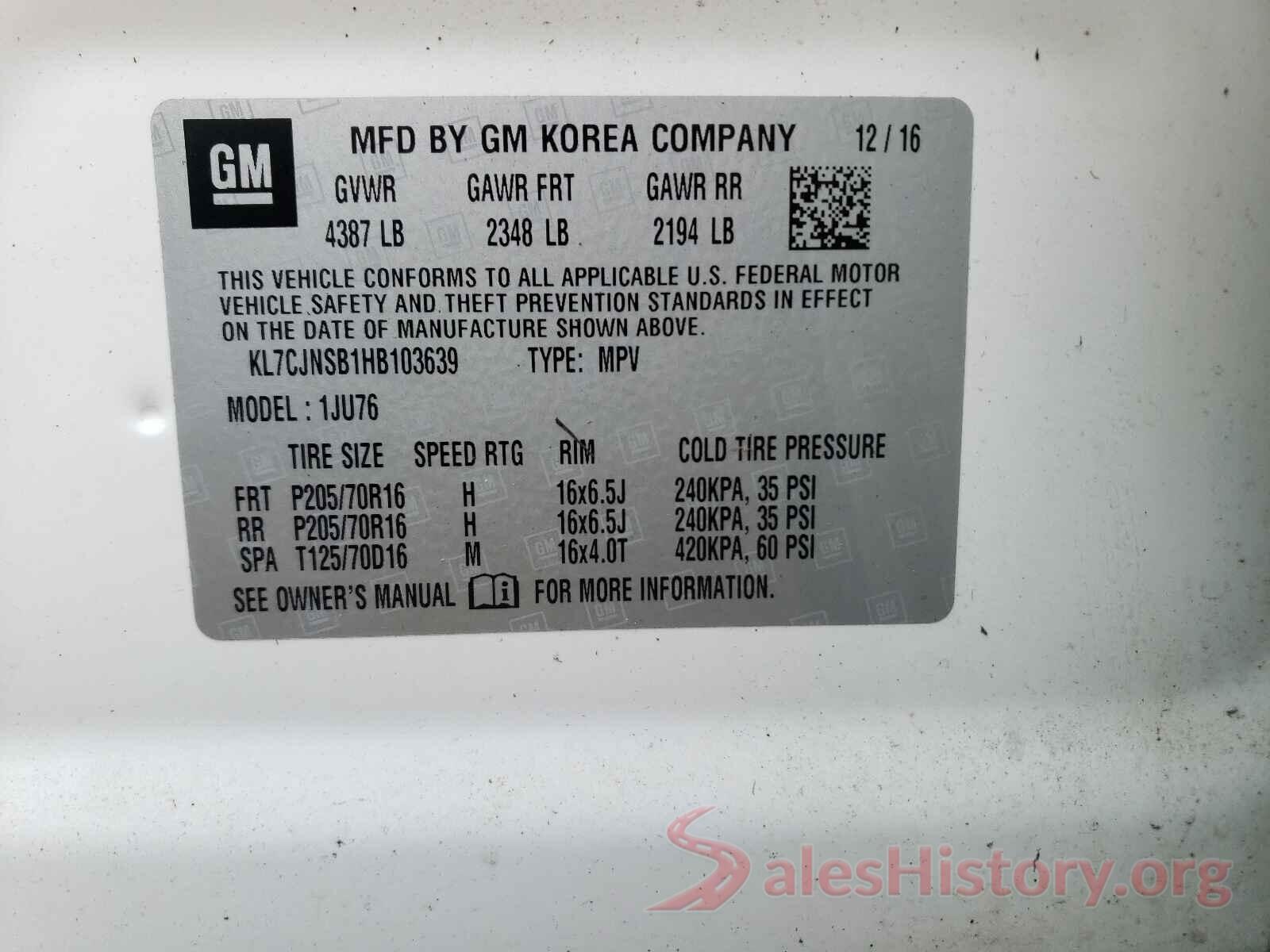 KL7CJNSB1HB103639 2017 CHEVROLET TRAX