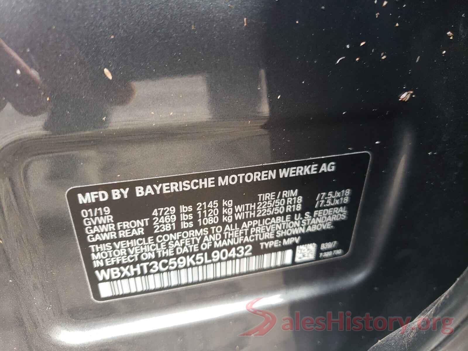 WBXHT3C59K5L90432 2019 BMW X1