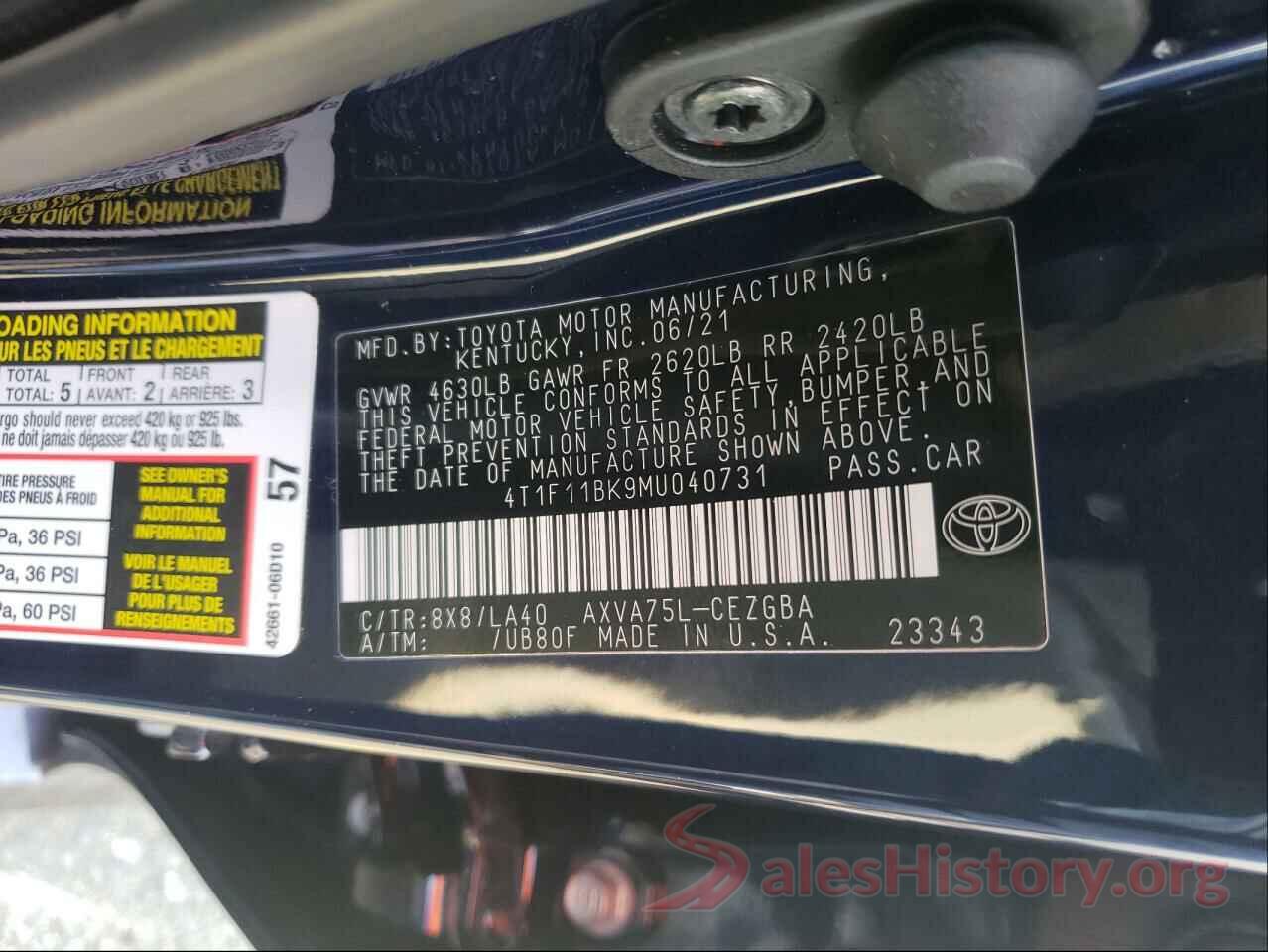 4T1F11BK9MU040731 2021 TOYOTA CAMRY