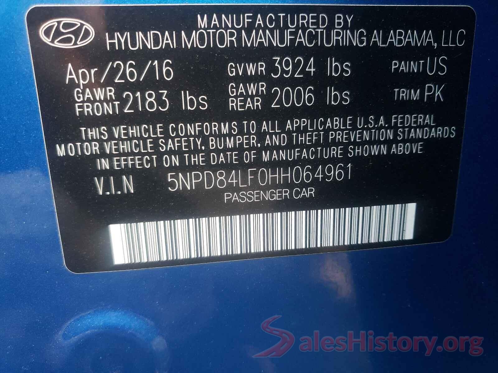 5NPD84LF0HH064961 2017 HYUNDAI ELANTRA