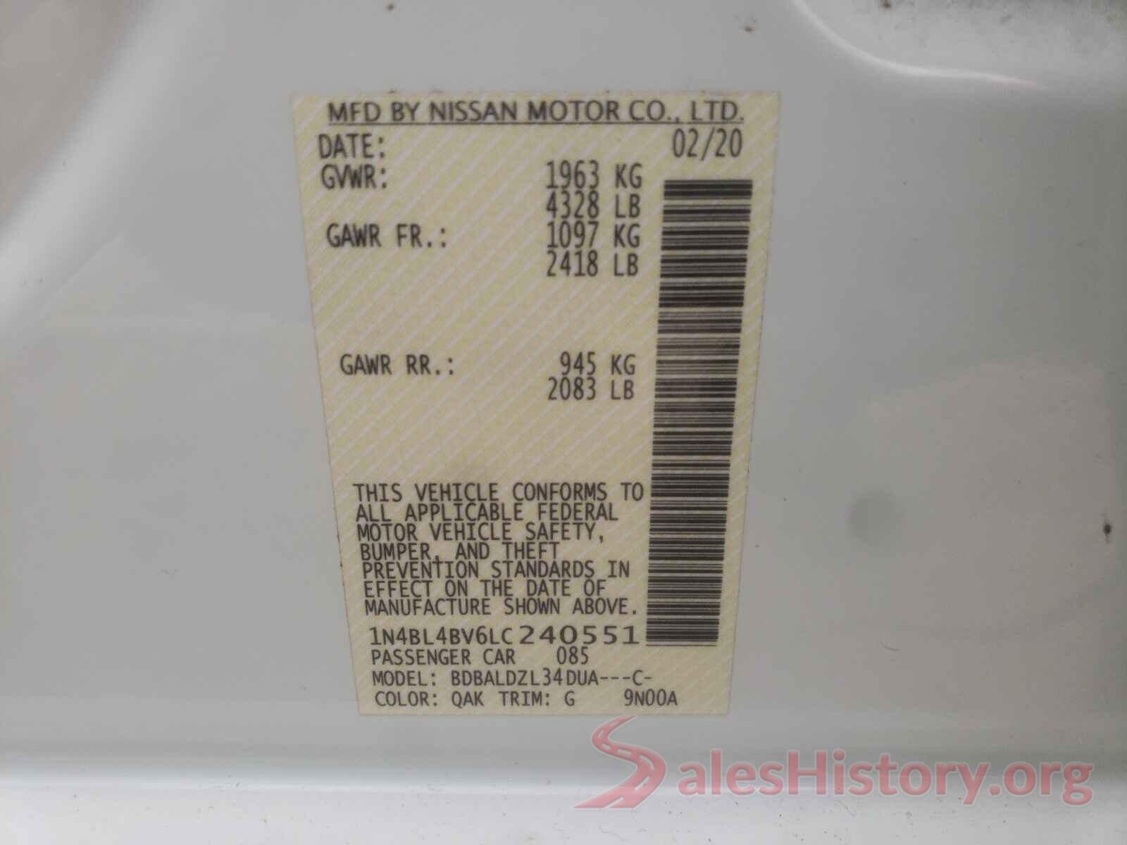 1N4BL4BV6LC240551 2020 NISSAN ALTIMA