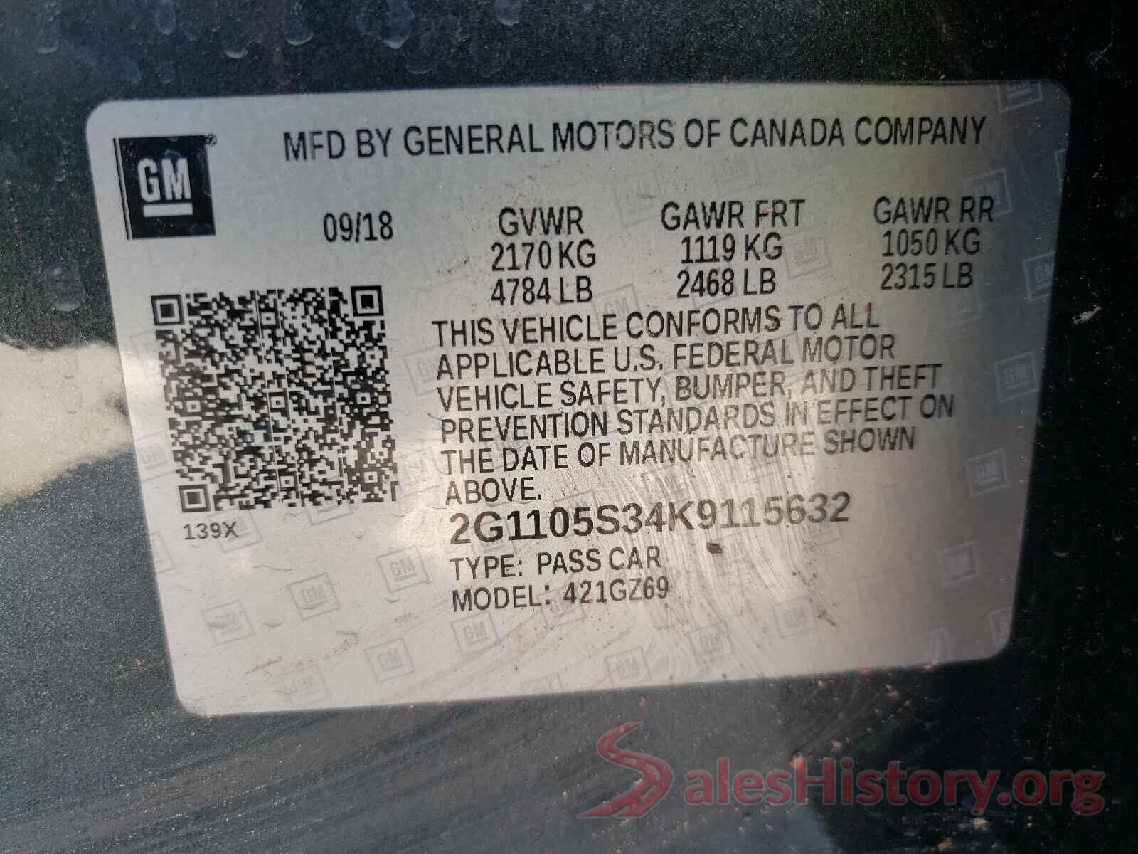 2G1105S34K9115632 2019 CHEVROLET IMPALA