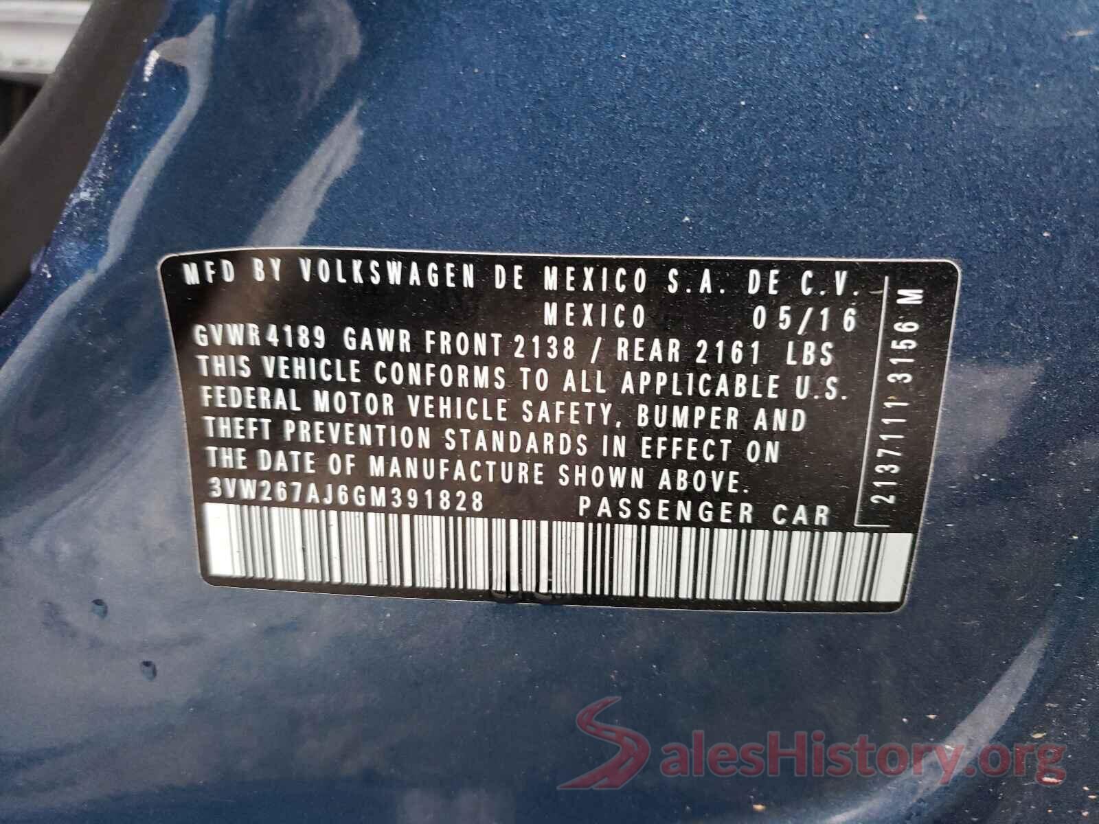 3VW267AJ6GM391828 2016 VOLKSWAGEN JETTA