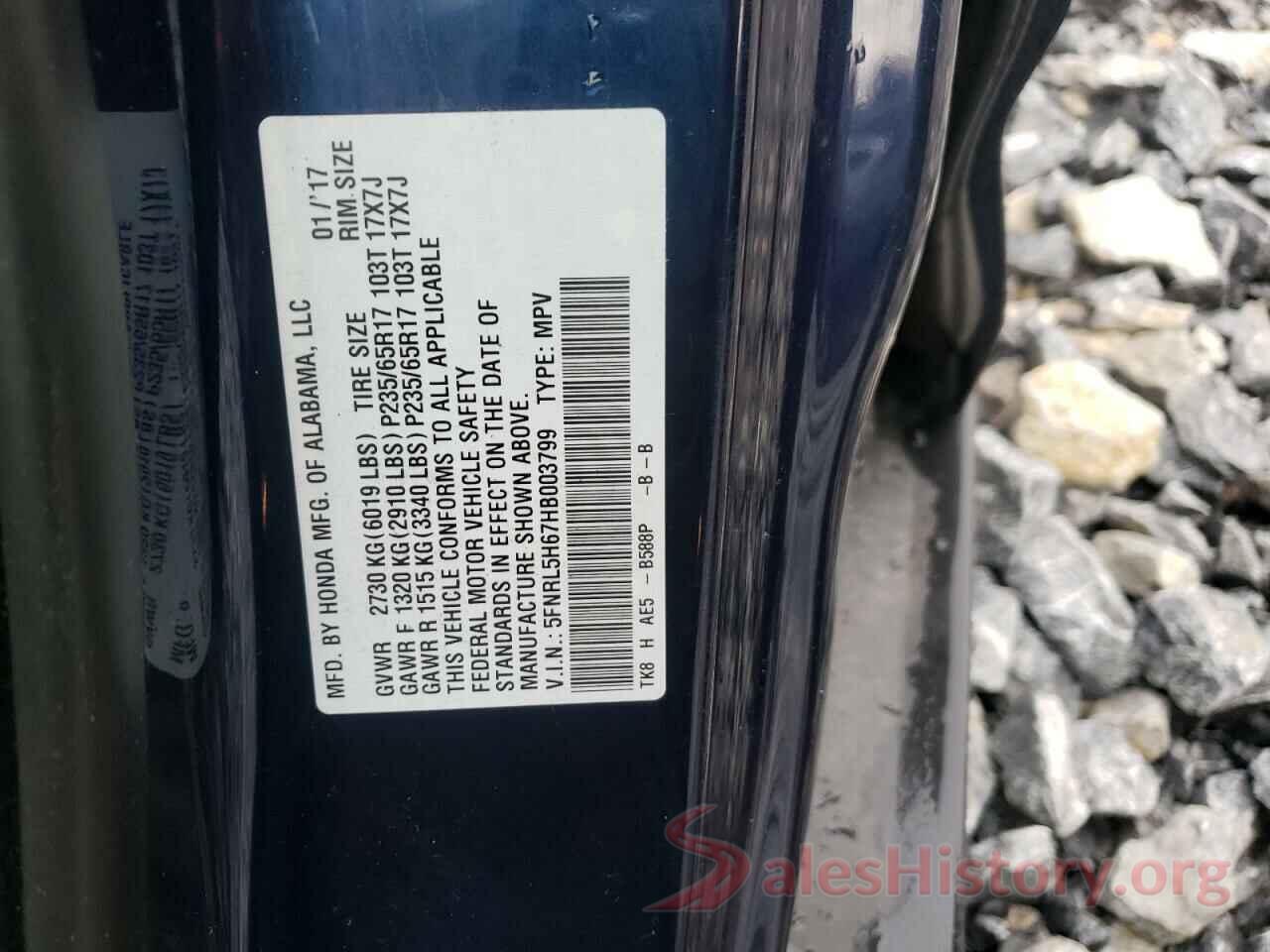 5FNRL5H67HB003799 2017 HONDA ODYSSEY