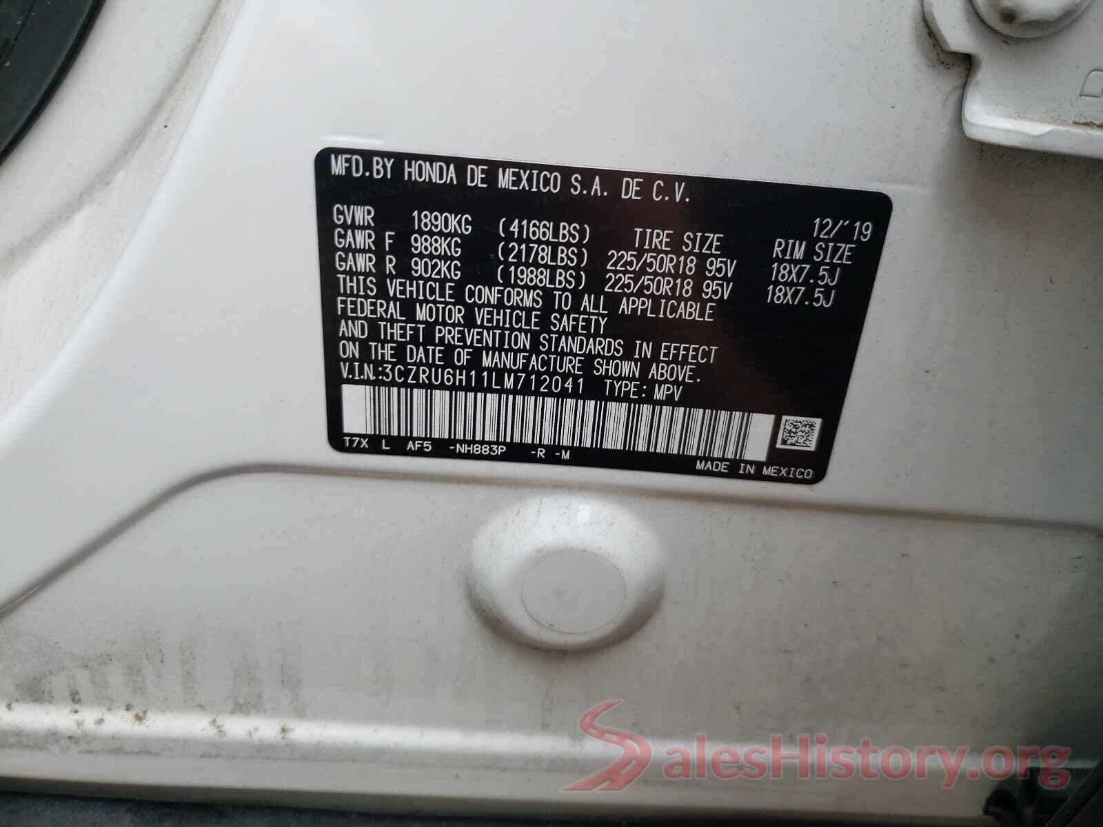 3CZRU6H11LM712041 2020 HONDA HR-V