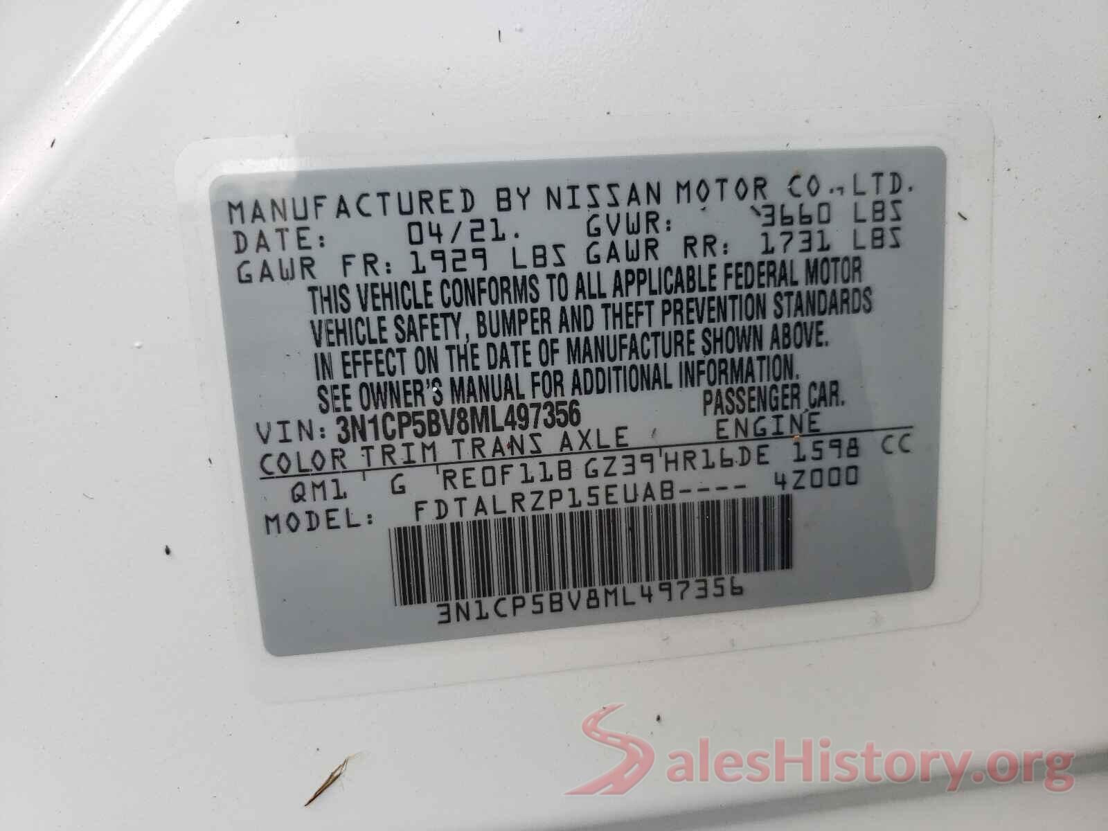 3N1CP5BV8ML497356 2021 NISSAN KICKS