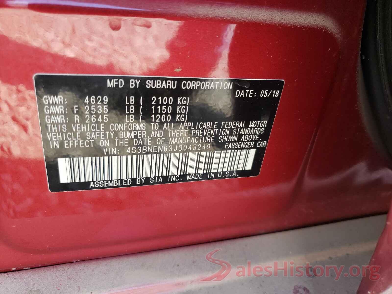 4S3BNEN63J3043249 2018 SUBARU LEGACY