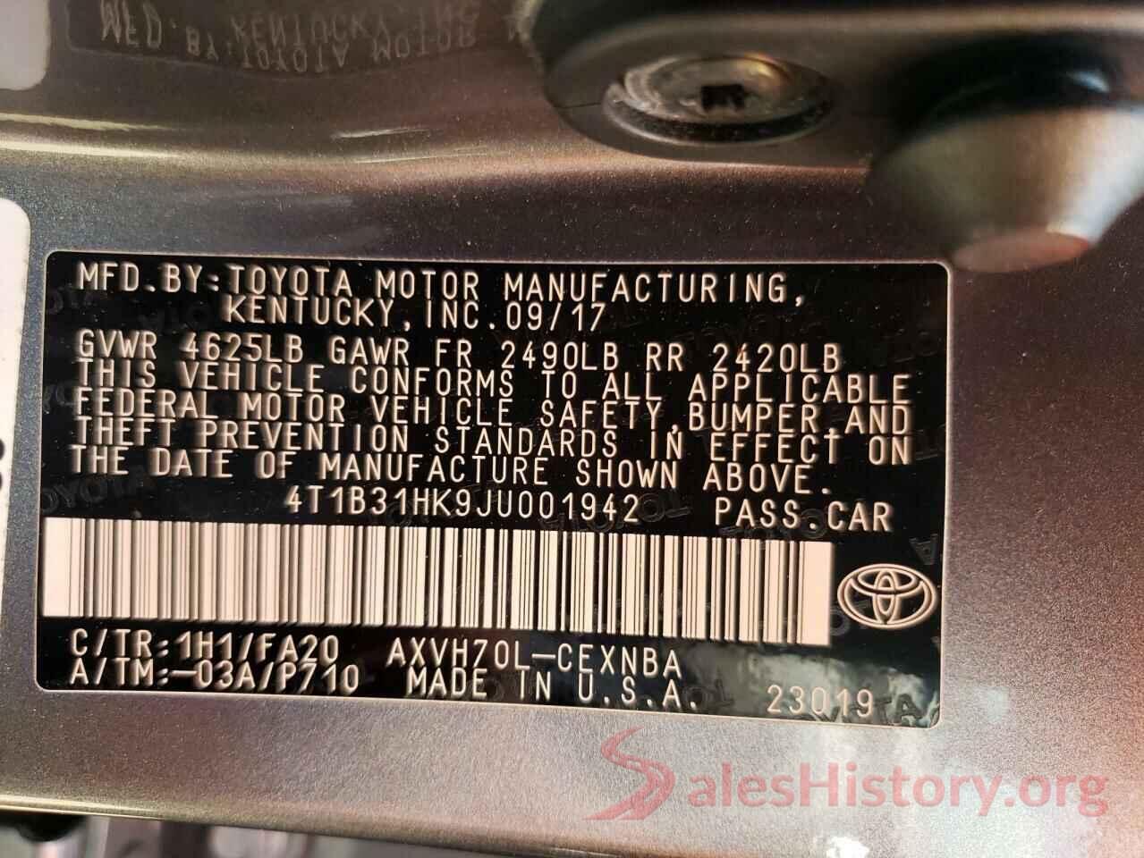 4T1B31HK9JU001942 2018 TOYOTA CAMRY