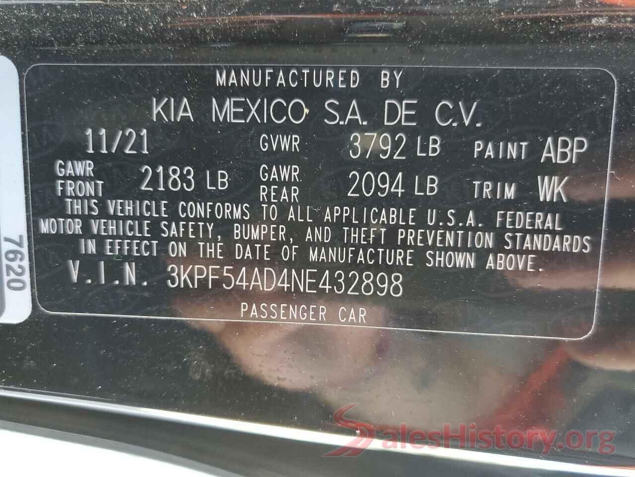 3KPF54AD4NE432898 2022 KIA FORTE