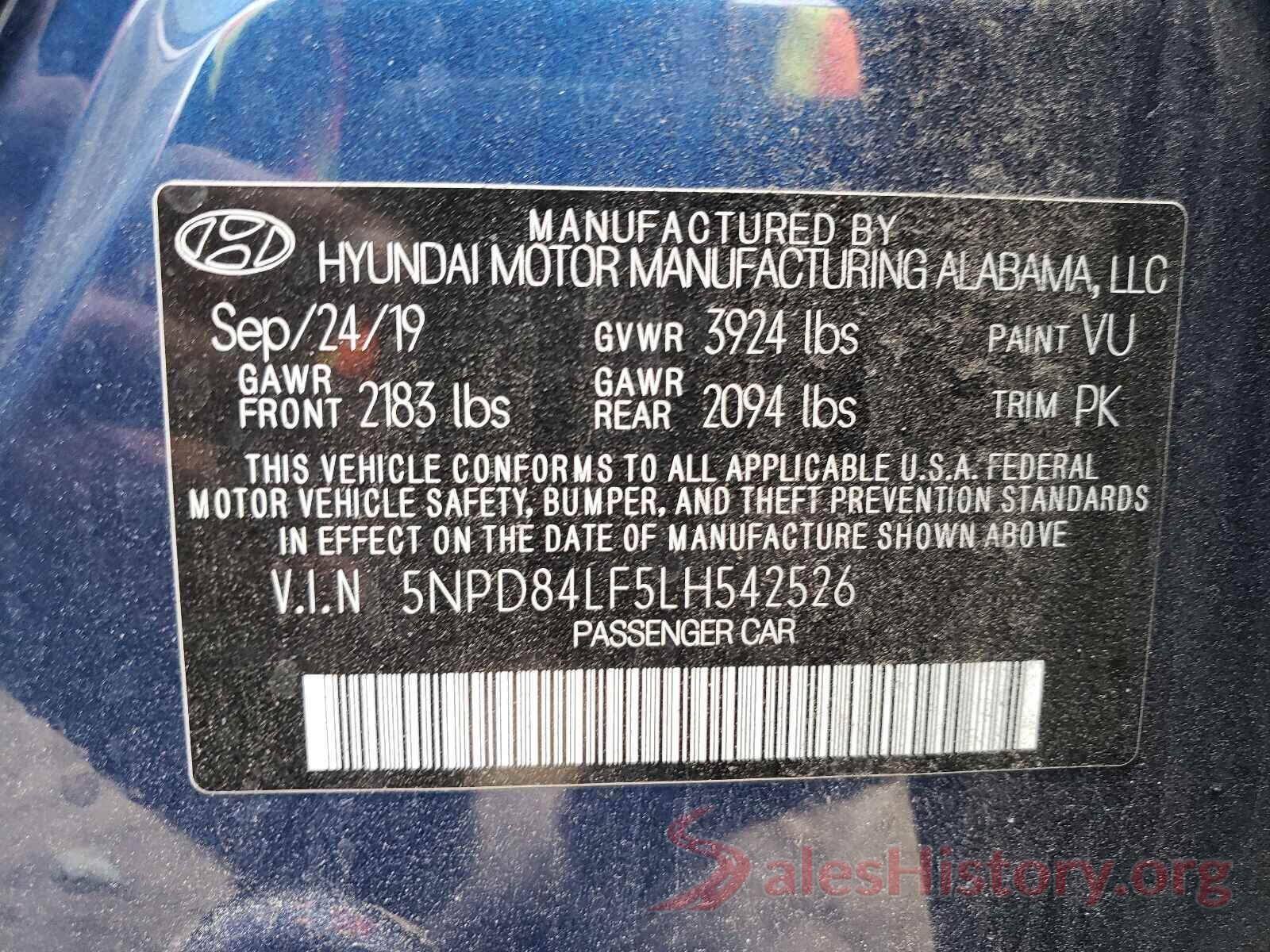 5NPD84LF5LH542526 2020 HYUNDAI ELANTRA