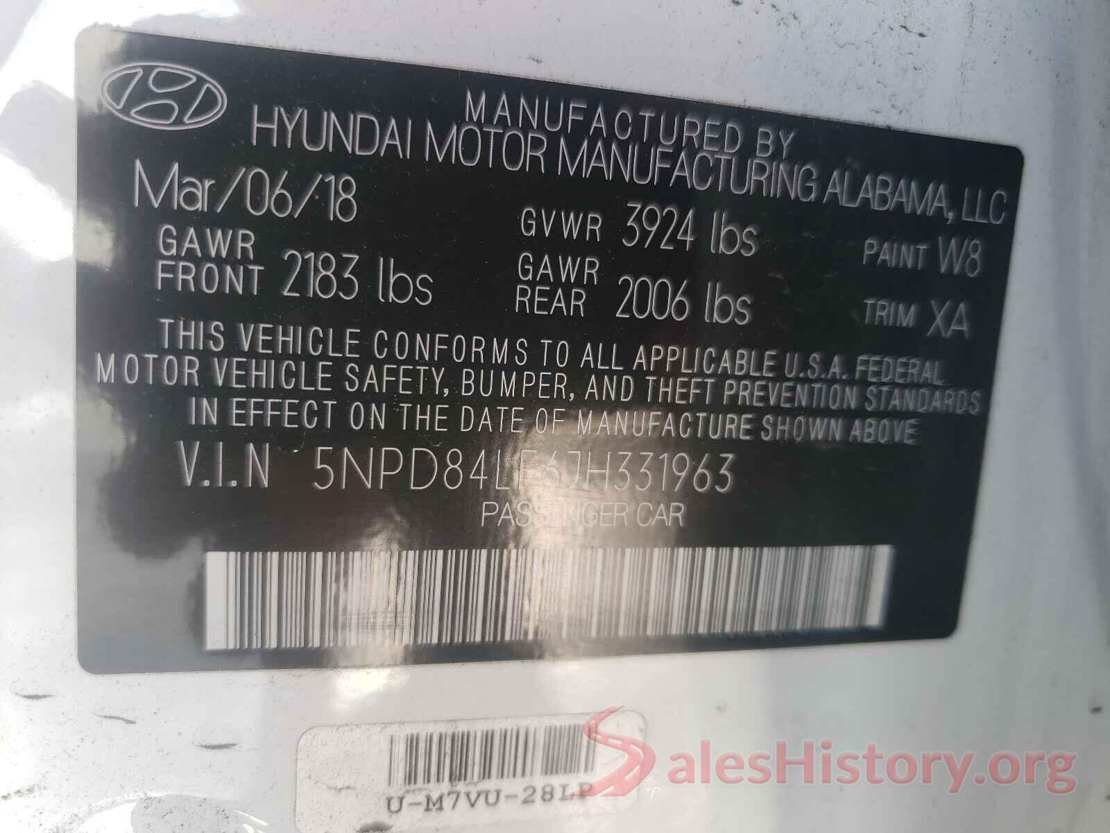 5NPD84LF6JH331963 2018 HYUNDAI ELANTRA